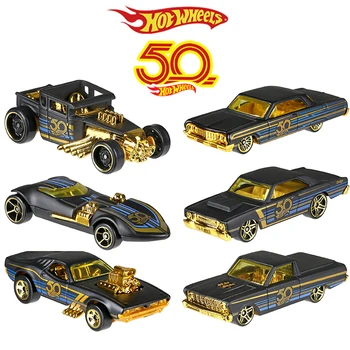 

2018 Hot Wheels Car Collector's Edition 50th Anniversary Black Gold Metal Diecast Toys Vehicle For Children Juguetes FRN33