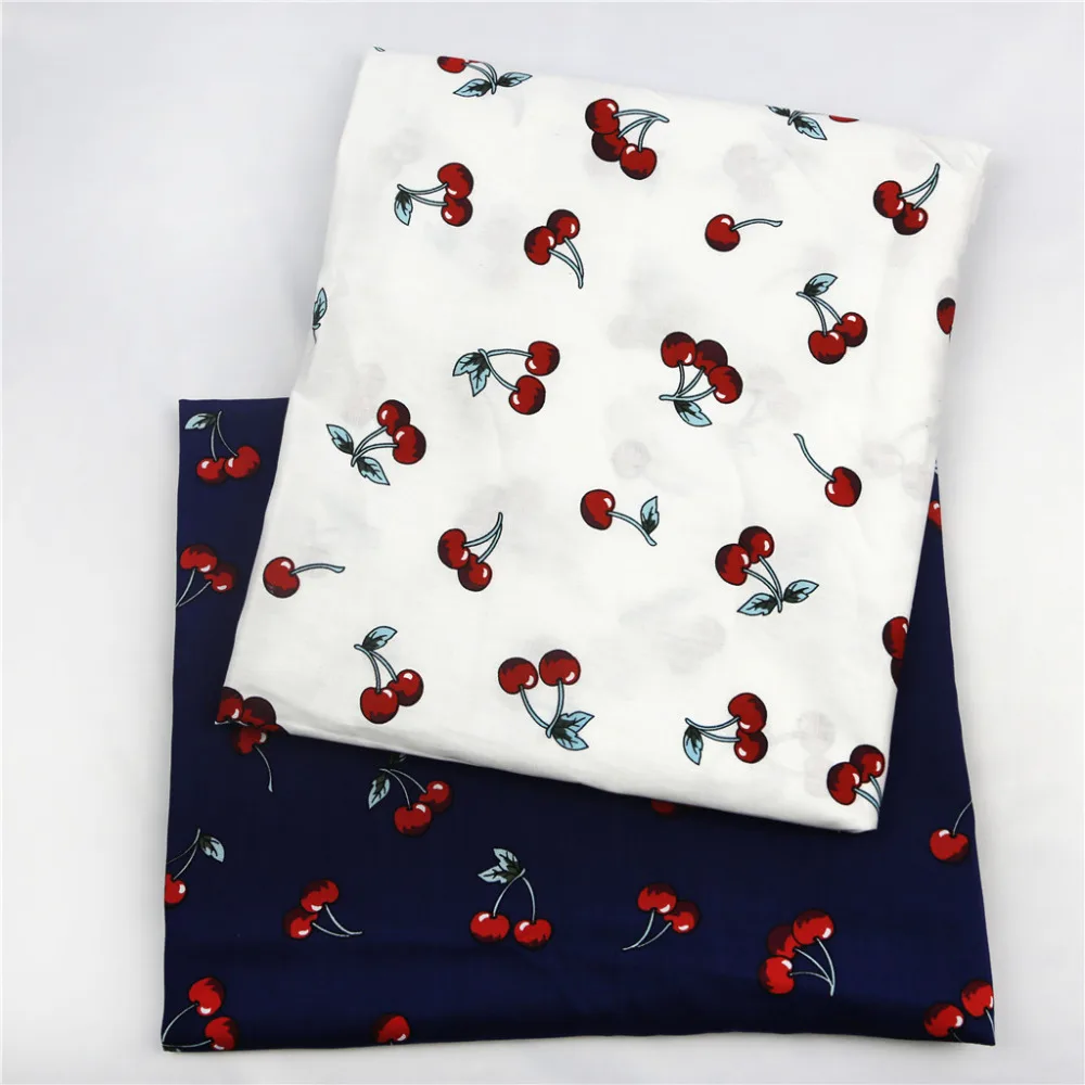 

100% Cotton Small Red Cherries Printed Poplin Fabic Tilda Cloth Patchwork Sewing Tissue
