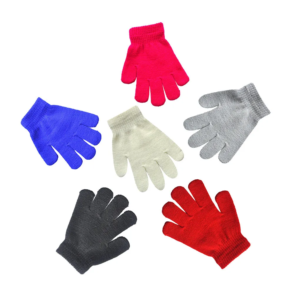 Модные детские перчатки для малышей; варежки для девочек и мальчиков; вязаные перчатки; однотонные зимние теплые шерстяные перчатки для детей; C10
