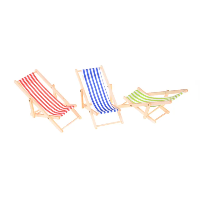Folding Stripe Deck Chair Mini Beach Lounge Dollhouse Folding Stripe Deck Chair Mini Beach Lounge Dollhouse Miniature Chairs Garden Decoration Furniture Home Decor Pretend Play