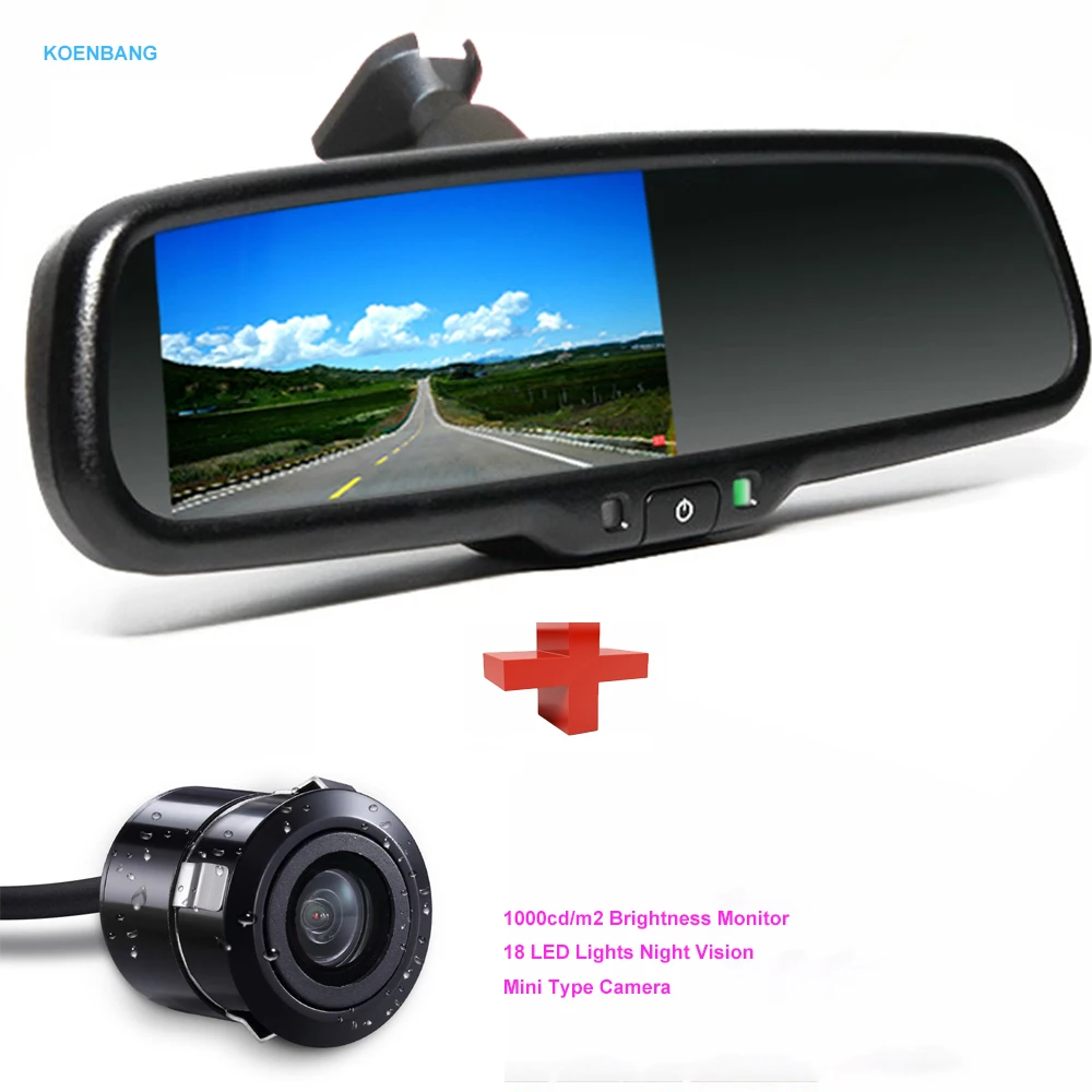 

KOENBANG Replacement 4.3" HD 1000cd/m2 800*480 Car Rear View Mirror Monitor +Mini Waterproof Rear Rearview Reverse Backup Camera