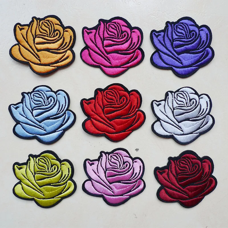 

1Pcs Rose Flower Embroidery Iron on Patches for Clothing DIY Stripes Jeans Patchwork Sticker Appliqued Badges Dress Accessories