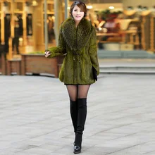 Free Shipping High Quality Hot Sale Women Genuine Real Rabbit Fur Coats Jackets with Raccoon Fur Collar Natural Overcoat jackets