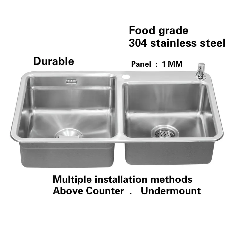 Горячая индивидуальность роскошный двойной кухонный паз раковина прочный 304 нержавеющая сталь высокого качества большой 840x470 мм