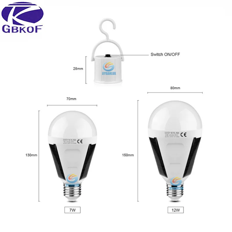 Перезаряжаемый портативный E27 Светодиодный светильник на солнечной батарее 7 Вт 12 Вт 85 В-265 в умная лампа для аварийного отключения питания для кемпинга, туризма, рыбалки, открытый светильник
