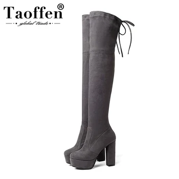 

Taoffen New Young Women Ins Hot Sale Stretch Boots High Heel Soft Winter Warm Boots Platform Shoes Women Footwear Size 34-43