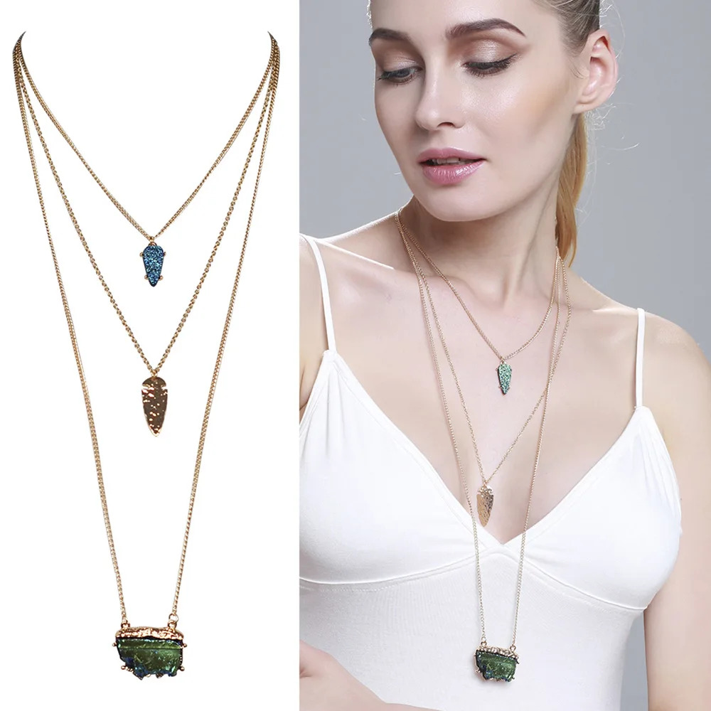 Europe and the United States new style long multi layered natural rock crystal necklace fashion chain wholesale | Украшения и
