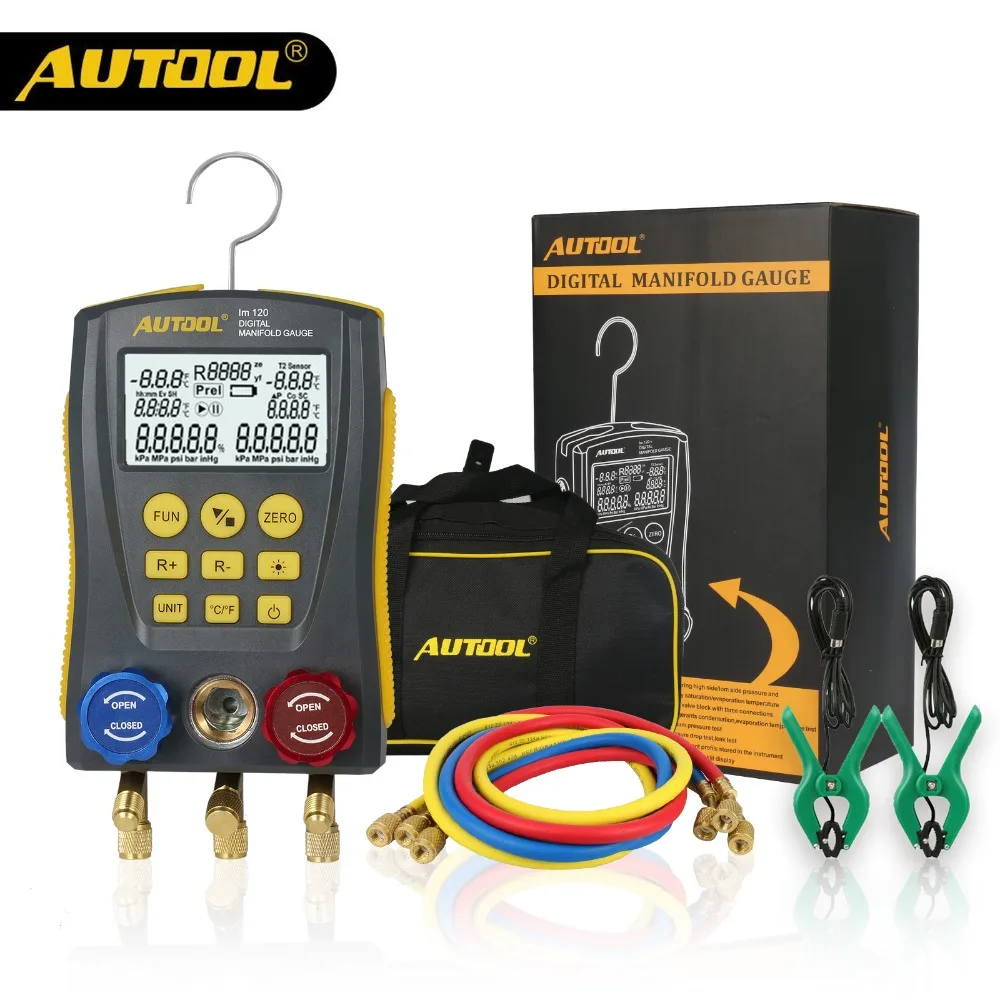

LM120 Refrigerantion Digital Manifold Table HVAC Auto Car Cold Medium Gauge Pressure Temp Air Conditioner Tester