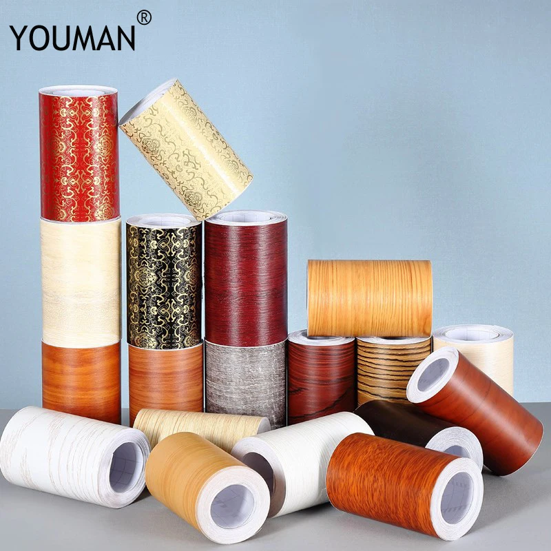 

PVC Self-adhesive Baseboard Wall Sticker Borders European Black Golden Flower Living Room Bedroom Waist Line Wallpaper Border