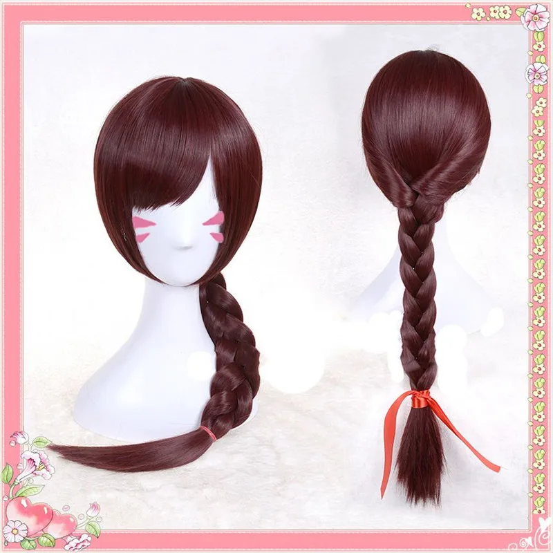 

Takerlama Game Over Watch OW D.Va DVa Copslay Costume Year of Rooster Twist Braid Cosplay Wig Brown Hair 70cm + Wig Cap