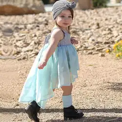 Платье одежда без рукавов Лето Модная одежда для детей, Детская мода 2018; платье для малышей для маленьких девочек спинки полосатый