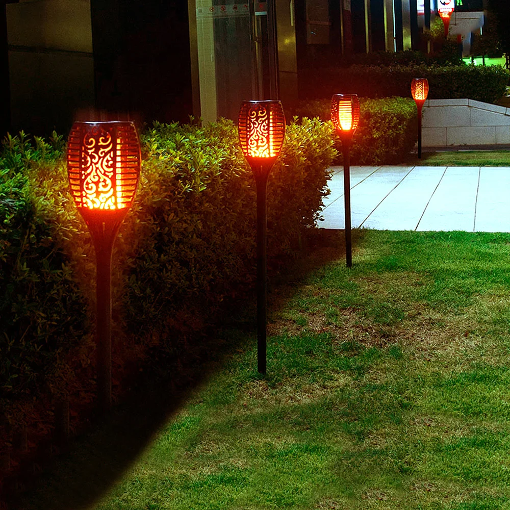 2pcs/lot Solar Flame Flickering Lamp 96 LEDs Torch Light IP65 Outdoor