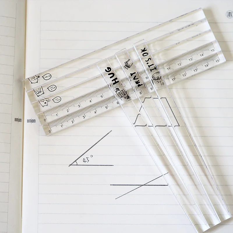 

1pcs Korean student simple modeling drawing ruler Qingyingfang seeking hugs acrylic square ruler 15CM