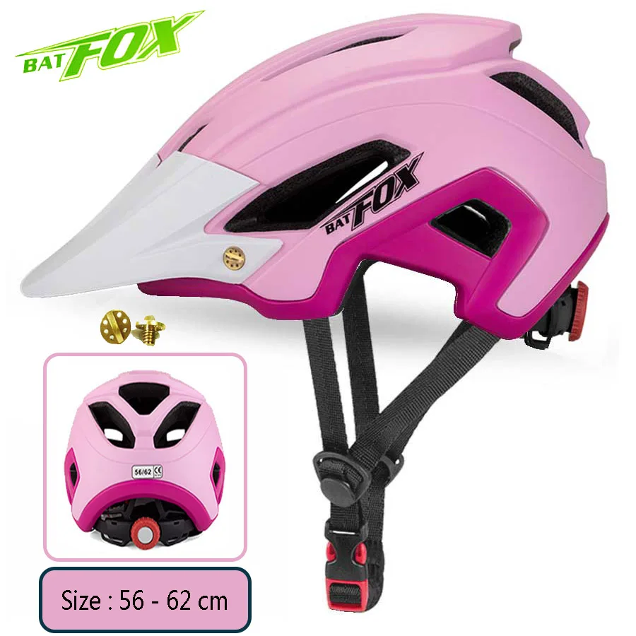 BATFOX Bicycle Helmet Men Women MTB Cycling Helmet Ultralight Big Visor Breathable Road Bike Helmet Outdoor Sport Ridding Helm - Цвет: Pink-White