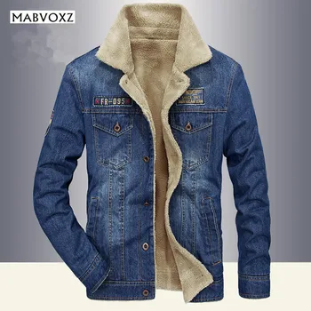 

Autumn Winter 2018 Denim Jeans Jackets Men Thick Warm Classic Vintage England Style Brand AFSJEEP Plus Velvet Bomber Desgin