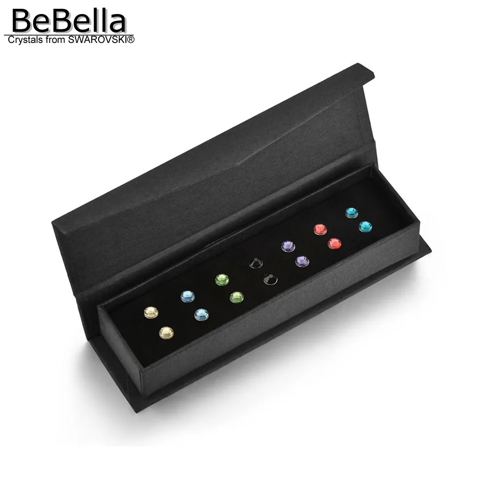 BeBella 7 пар 0,5 см набор сережек с круглыми кристаллами в коробке с кристаллами Swarovski для женщин подарок - Окраска металла: 1 set 7 pairs