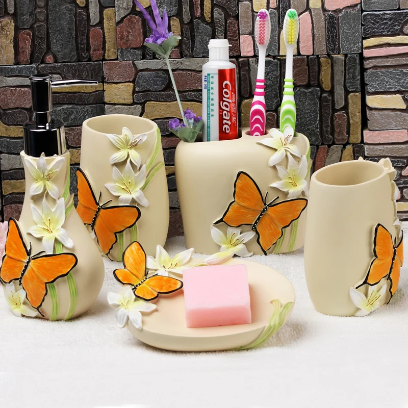 

European pastoral style wash four-piece Resin bathroom five-piece Bathroom toiletries Mouth cup toothbrush holder lotion bottle
