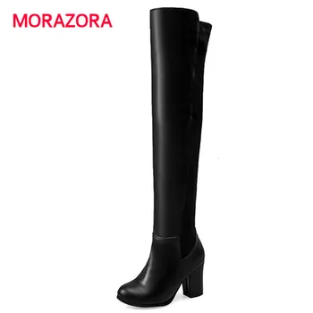 

MORAZORA big size autumn winter over the knee boots fashion round toe high heel women boots slip on square heel knight boots