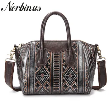 

Norbinus Genuine Leather Women Messenger Bags Female Cowhide Shoulder Crossbody Bag Ladies Embossed Handbag Totes Top Handle Bag