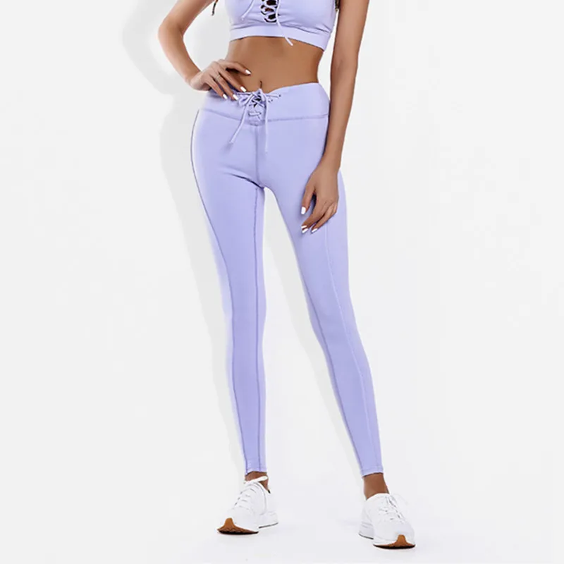 

CretKoav Summer New Slim Leggings Women Sexy High Waist Bandage Fitness Workout Trousers Elastic Tight Sport Women Yoga Pant