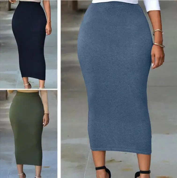 Women Skirts Summer High Waist Straight Stretch Pencil Midi Skirt Long Skirt Ladies Casual Party Slim Skirts Size S to XXL