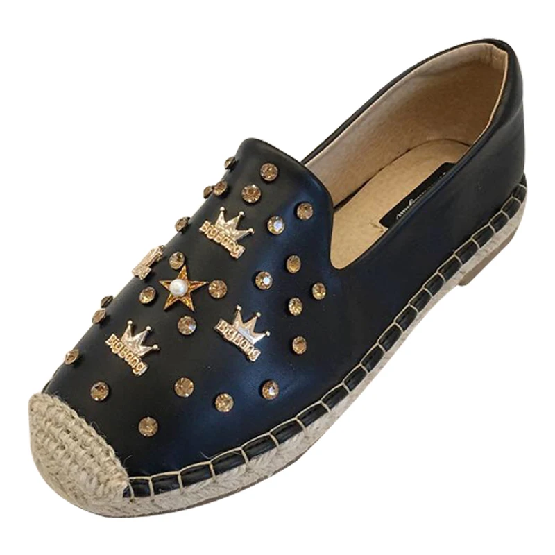 de pesca con pajilla de marca para mujer, zapatos con perlas de cristal de lujo, pisos casuales para embarazadas, new2019|Zapatos planos de mujer| - AliExpress