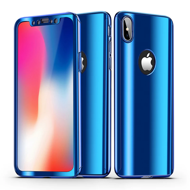 

Glossy Mirror 360 Full Body Protect Back Case For iPhone 6 6S 7 8 Plus X Hard Cover for Samsung Galaxy s7 Edge Note 8 s8 s9 Plus