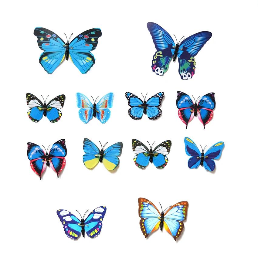 12PCS Wall Stickers Butterfly 3D Wallpaper PVC 3D House Decoration High Quality Wall Stickers 3D Wallpapers For Living Room - Цвет: Синий