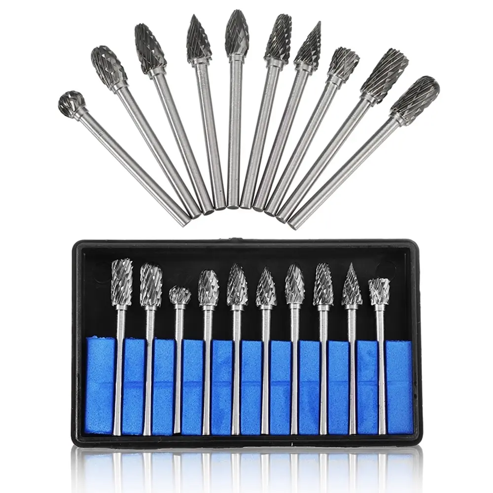 

10pcs Drill Bits Set Electric Grinding Tools Steel Cone Drill Burr Engraving Set Rotary Shank Tungsten Carbide Milling Cutter