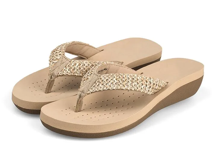wedge flip flops beige