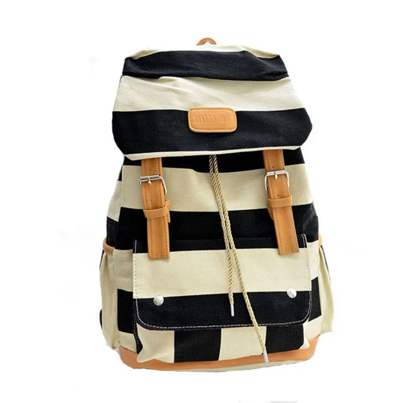 

2018 Women Girl Striped Canvas Backpack Leisure Hot School Backpack For Teenagers Travel Rucksack Campus Leisure Bag
