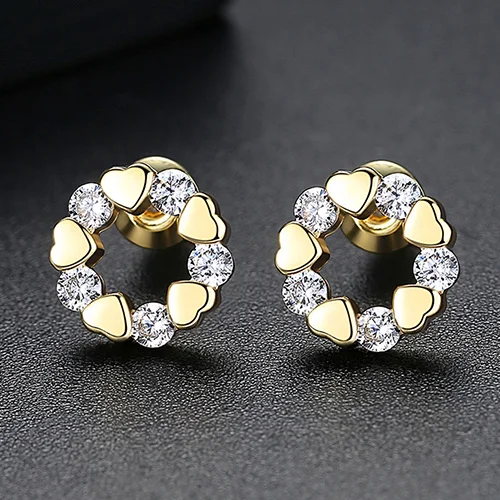 LUOTEEMI Luxury Female Cubic Zirconia Stud Earrings Fashion Small Heart Statement Earrings For Women Vintage Wedding Jewelry - Окраска металла: GOLD