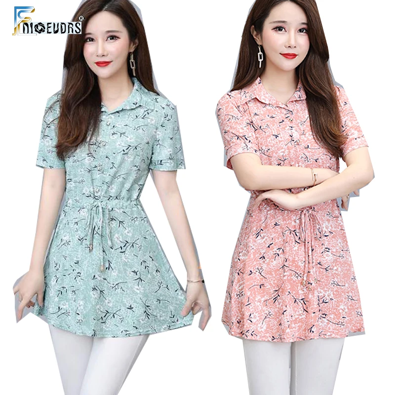 

Women Blouses Tops 2019 Summer Elegant Office Lady Work Blue Pink Floral Print Vintage Slim Waist Peplum Top Button Shirt