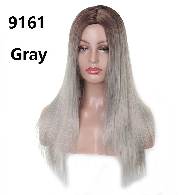 LISI волосы длинные 2" челка прямые волосы парик синтетические парики для женщин высокая температура волокно коричневый Омбре серый черный фиолетовый белый