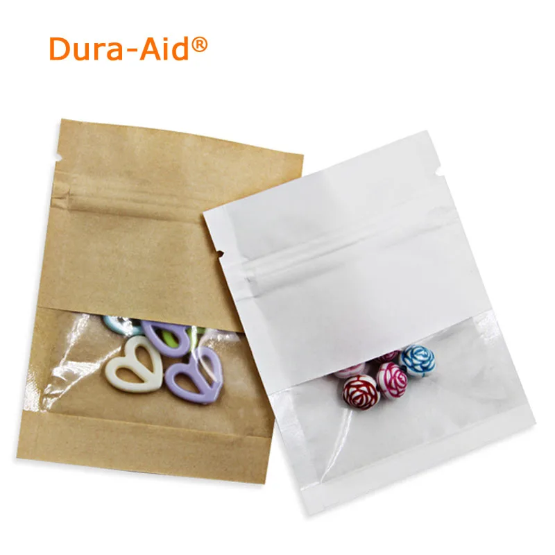 

100pcs/Lot Kraft Paper White/ Brown Packaging Bag Clear Window Zip Lock Self Sealing Reusable Dried Fruits Tea Flower Pack Pouch