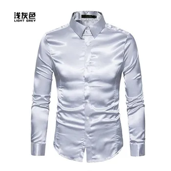 

New men's shirt casual clothing high-grade cotton fiber silk long-sleeved shirt men's casual shirt shiny tuxedo shirt