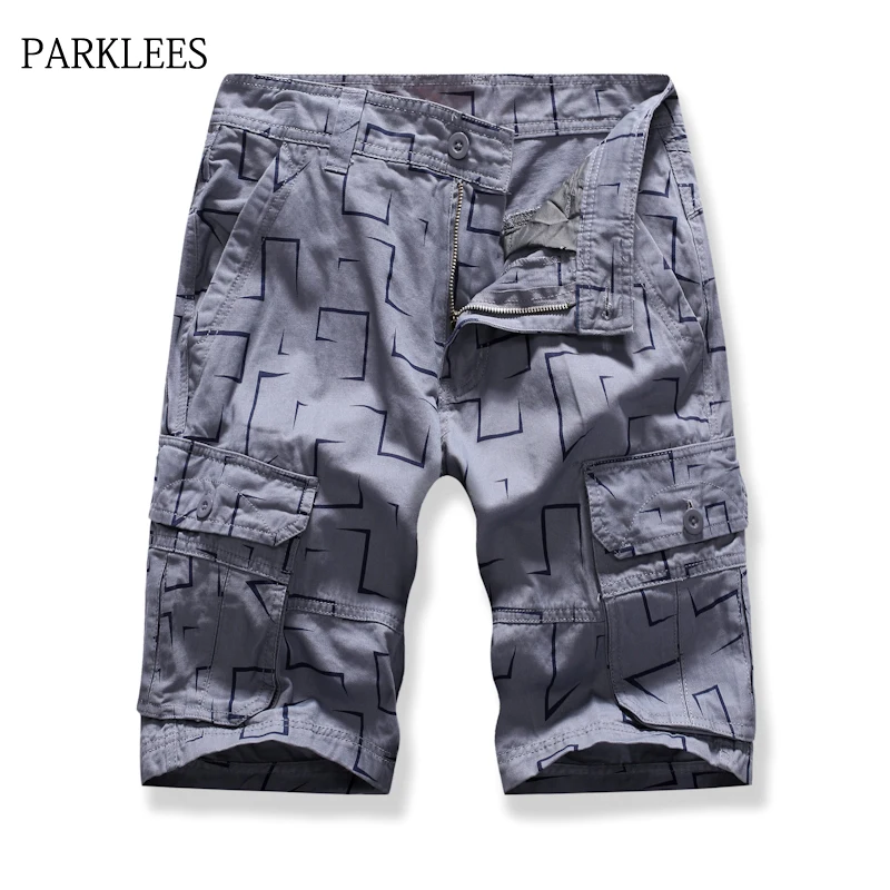 Мужские летние шорты Карго, новинка, уличная одежда, с геометрическим принтом, хлопковые короткие штаны, много карманов, удобные, Pantalones Cortos Hombre