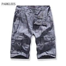 Мужские летние шорты Карго, новинка, уличная одежда, с геометрическим принтом, хлопковые короткие штаны, много карманов, удобные, Pantalones Cortos Hombre