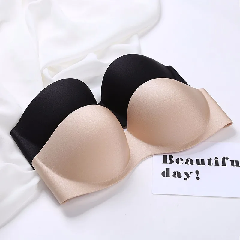 

Gumprun Non-slip Strapless Invisible Bra Sexy Seamless Lingerie Thin Section Push Up Bra One Piece Solid Color Bra