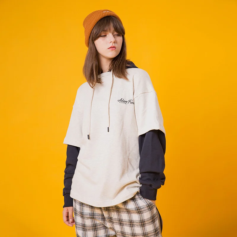 

Japanese Harajuku Fake Two Piece Streetwear Hoodie for Women Urban Girl Hip Hop Graphic Hooded Sweatshirt Oversized M-XXL