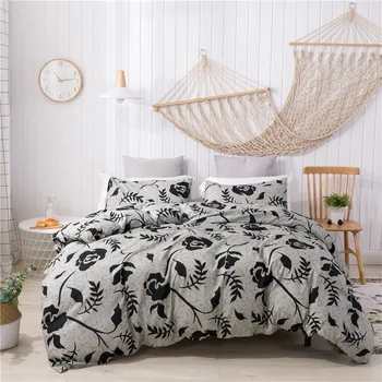 

Black Flowers Leaves Pattern Digital Print Bedding Set Blue Duvet Cover Set Bed Linen Duvet Cover Pillowcases Bed Set