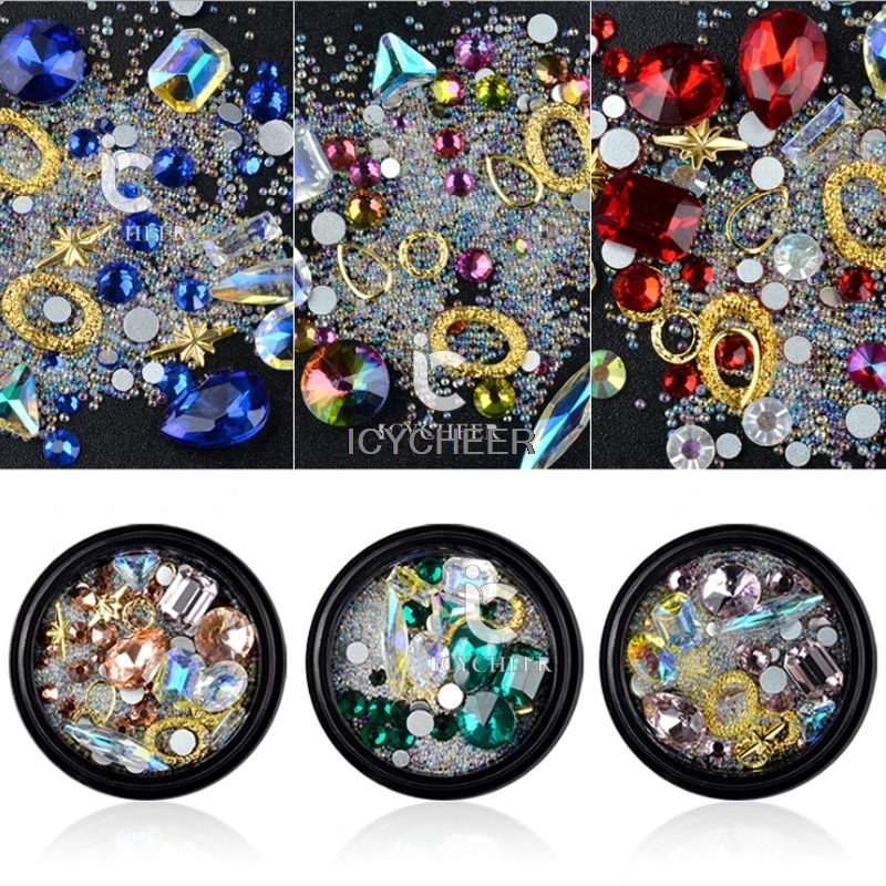 

ICYCHEER Nail Art Accessories Rhinestone Nail Decoration Gem Crystal Metallic Mixed Tips