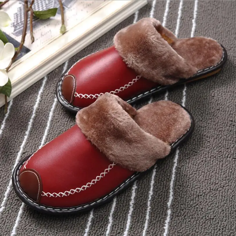 

EOEODOIT Home Floor Slippers Winter Plush Flat Heel Anti Skid Men Women Lovers Family Bedroom Carpet House Shoes