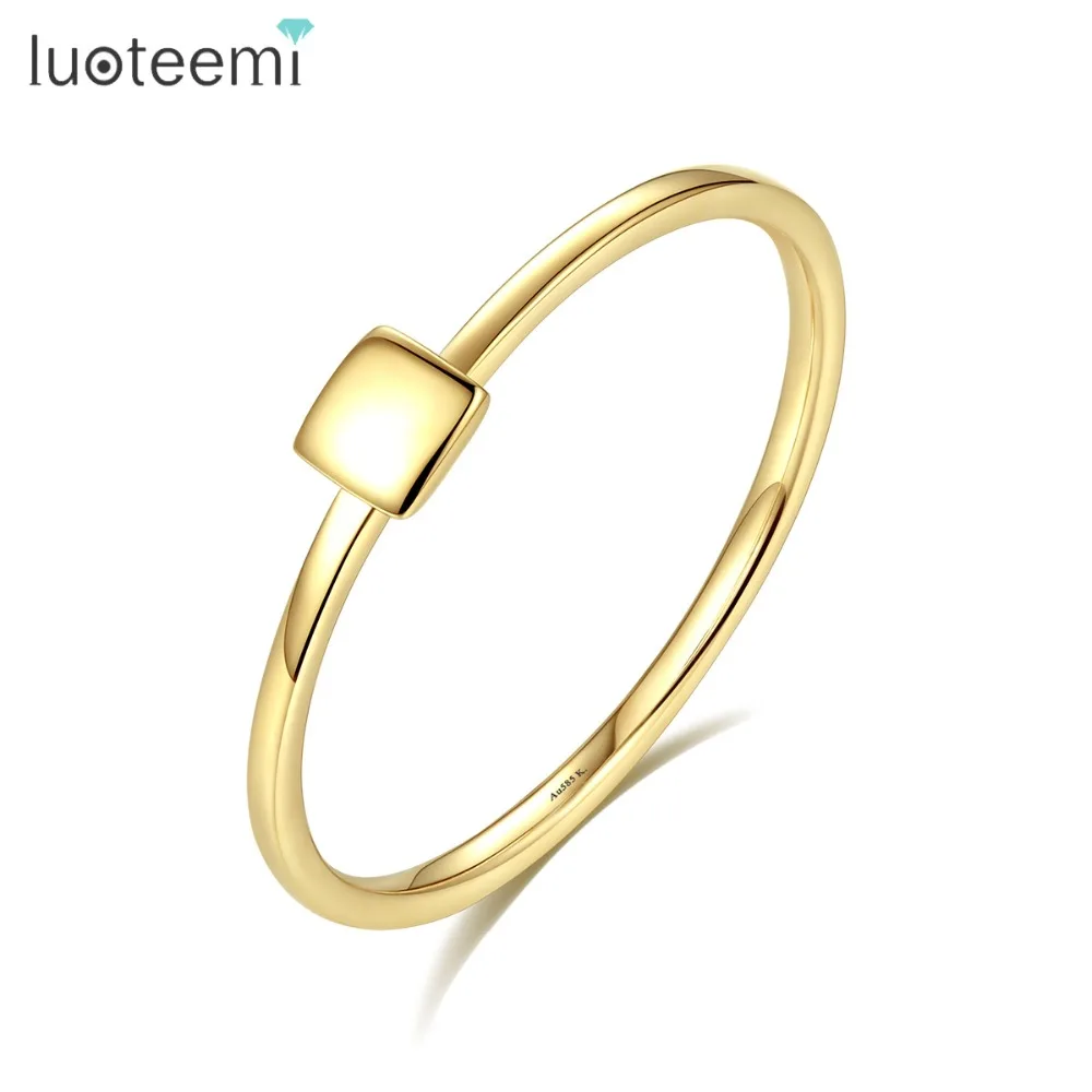 LUOTEEMI фирменный дизайн кольца золотистого цвета кольцо для женщин Свадьба простой квадратной формы невесты кольца ювелирные изделия