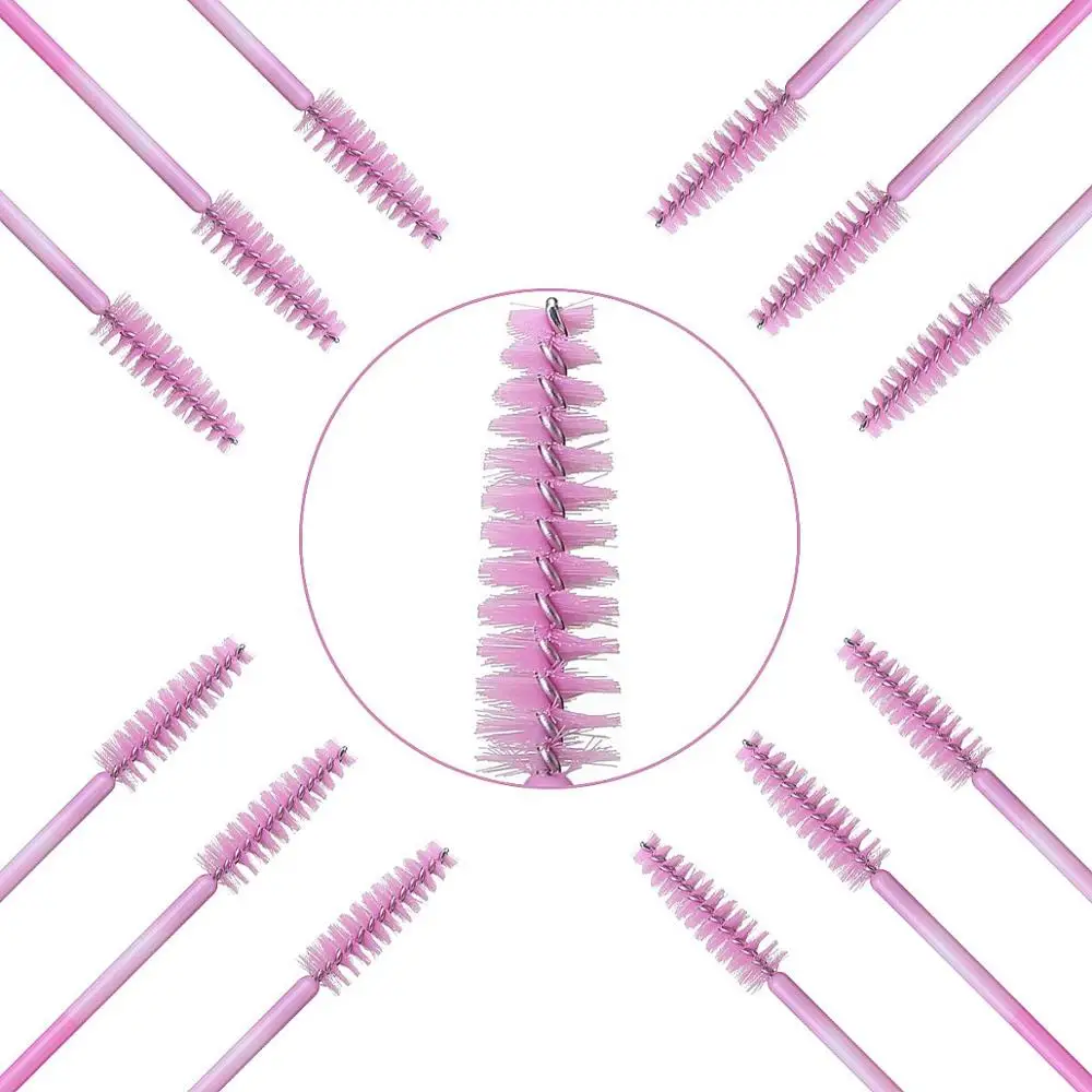 500pcs Colorful Handle Makeup Pink Eyelash Brushes One-Off Disposable Mascara Applicator Wand Brush Nylon Eyelash Extension Tool
