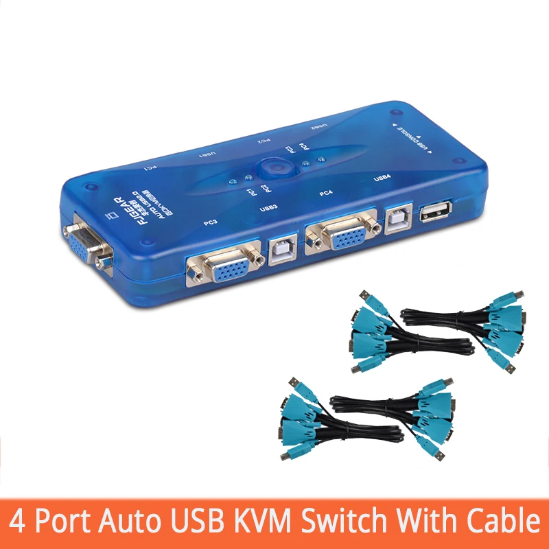 USB2.0 KVM Switch Auto 4 Port USB Hub Switch With