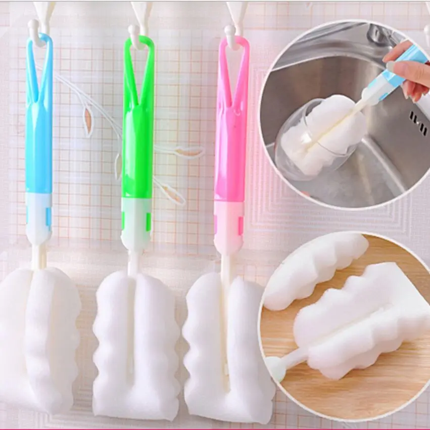 Bottle Brushes Popular Sponge Brush Baby Bottle Brush Cup Glass Washing Cleaning Kitchen Cleaner Tool Bottle Brushes