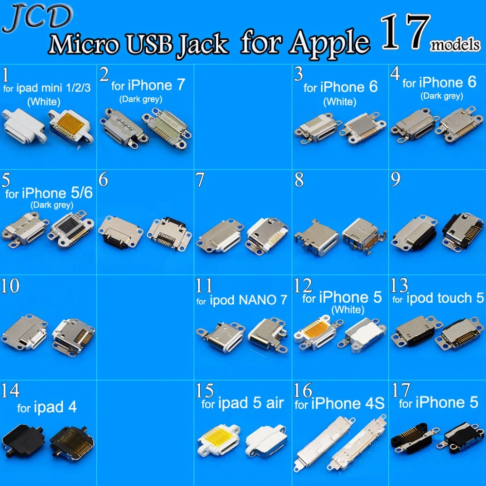 

JCD USB Charging Connector Socket Port Power Jack Phone USB Data Charger Ports For iphone 4 4S 5 5S 6 7 for iPod 2 4 for ipod