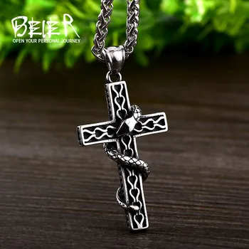 

Beier 316L stainless steel Fashion Cross Pendant Necklace Punk Animal Snake High Quality Jewelry LLLHP073P