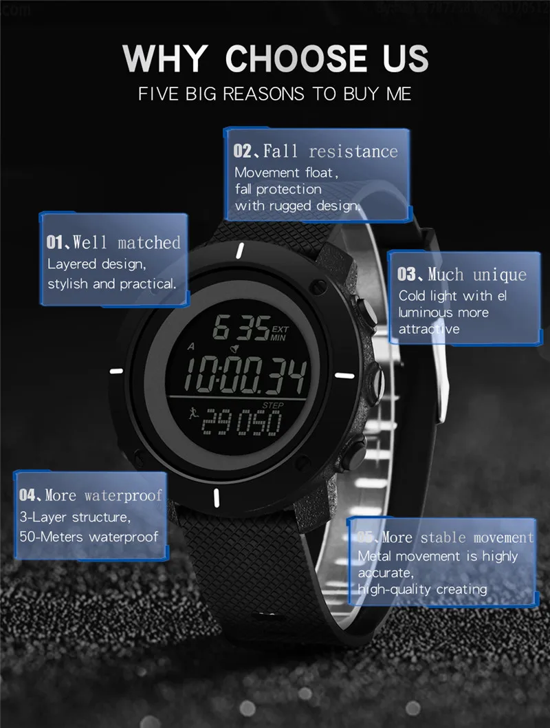 Sports Watch Men's Digital Waterproof Watch Top Brand Luxury Pedometer LED Electronics Wristwatches Male Clock 2018 New Relogio Masculino (4)